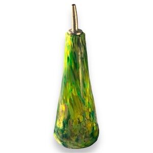 Hand Blown Glass Olive Oil Pourer Decanter Swirled green and yellow
